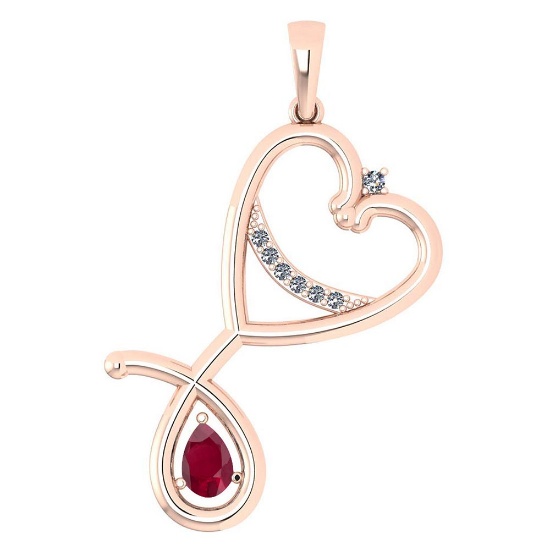 Certified 0.60 Ctw Ruby And Diamond Pendant For womens New Expressions Love collection 14K Rose Gold