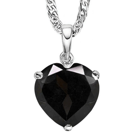 0.9 CTW BLACK SAPPHIRE 10K SOLID WHITE GOLD HEART SHAPE PENDANT