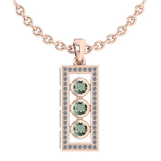 Certified 0.73 Ctw Green Amethyst And Diamond Wedding/Engagement Style 14k Rose Gold Necklace