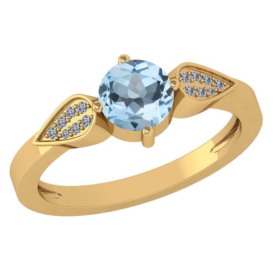 Certified 1.12 Ctw Aquamarine And Diamond 14k Yellow Gold Halo Ring VS/SI1