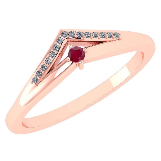 Certified 0.07 Ctw Ruby And Diamond 14k Rose Gold Halo Ring VS/SI1