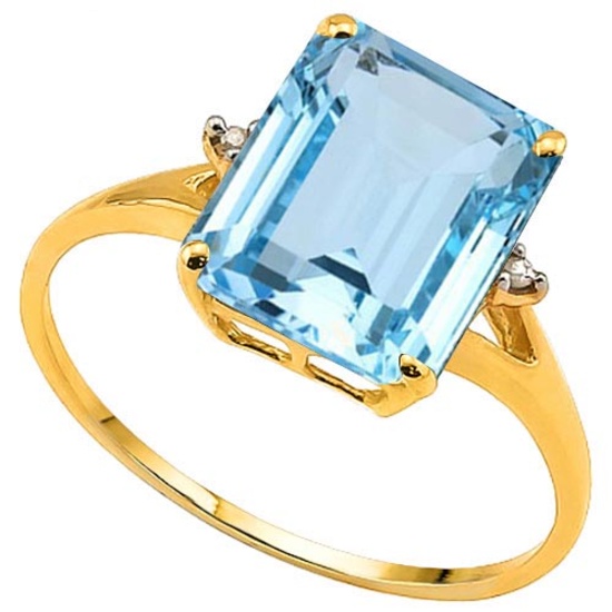 3.8 CTW GENUINE SKY BLUE TOPAZ & GENUINE DIAMOND (2 PCS) 10KT SOLID YELLOW GOLD RING