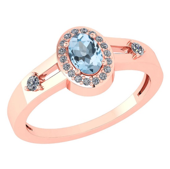 Certified 0.65 Ctw Blue Topaz And Diamond 14k Rose Gold Halo Ring