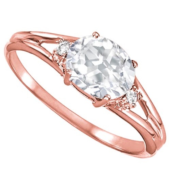 0.47 CARAT WHITE TOPAZ & 0.02 CTW DIAMOND 10KT SOLID RED GOLD RING