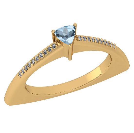 Certified 0.35 Ctw Aquamarine And Diamond 14k Yellow Gold Halo Ring