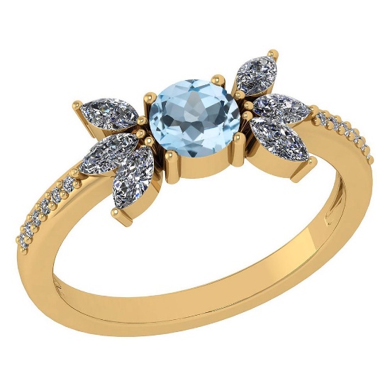 Certified 1.11 Ctw Aquamarine And Diamond 14k Yellow Gold Halo Ring