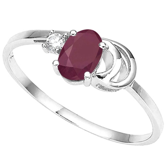 0.55 CT RUBY AND ACCENT DIAMOND 0.01 CT 10KT SOLID WHITE GOLD RING