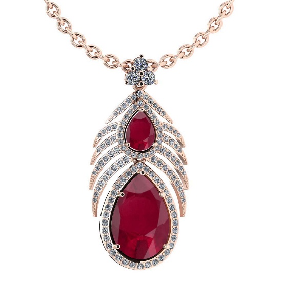 Certified 7.50 Ctw Ruby And Diamond Pear shape For womens Necklace 14K Yellow Gold (VS/SI1)