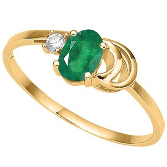 0.39 CT EMERALD AND ACCENT DIAMOND 0.01 CT 10KT SOLID YELLOW GOLD RING