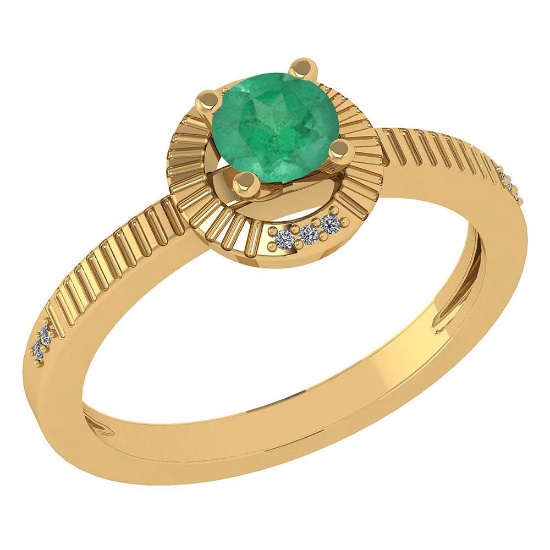 Certified 0.37 Ctw Emerald And Diamond 14k Yellow Gold Halo Ring