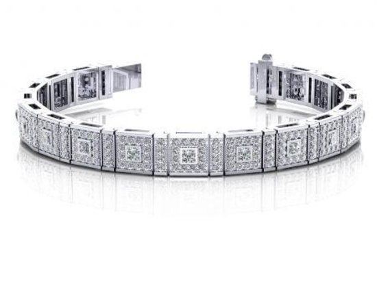 14KT WHITE GOLD 5 CTW G-H SI2/SI3 BEZEL SET PRINCESS DIAMOND BRACELET