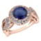 Certified 1.90 Ctw Blue Sapphire And Diamond Wedding/Engagement 14K Rose Gold Halo Ring (VS/SI1)