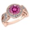 Certified 1.90 Ctw Pink Tourmaline And Diamond Wedding/Engagement 14K Rose Gold Halo Ring (VS/SI1)