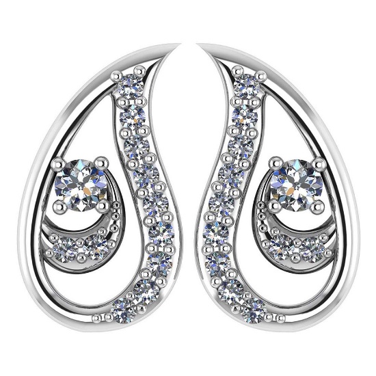 Certified 0.17 Ctw Diamond 14k White Gold Halo Stud leaf Earrings