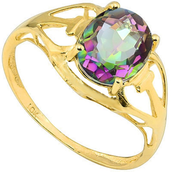 1.46 CT RAINBOW MYSTIC QUARTZ 10KT SOLID YELLOW GOLD RING