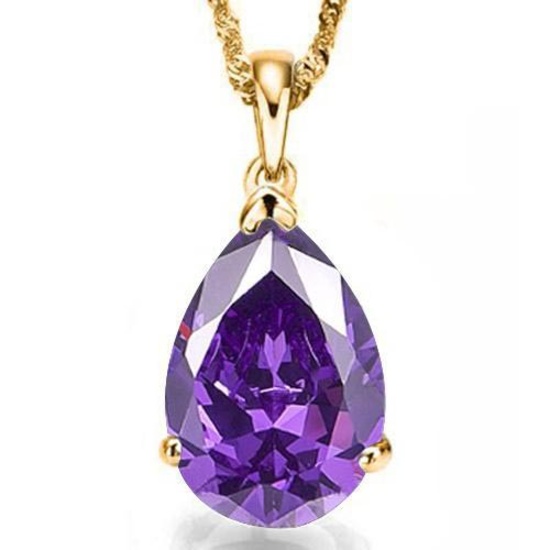 0.7 CTW AMETHYST 10K SOLID YELLOW GOLD PEAR SHAPE PENDANT