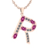 Certified 1.61 Ctw Pink Tourmaline And Diamond Alphabet R Pendant from the Valentines collection 14K