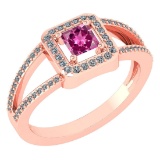 Certified 0.61 Ctw Pink Tourmaline And Diamond 18k Rose Halo Gold Ring