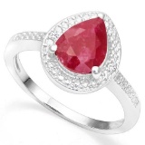 .925 STERLING SILVER 2.20 CTW ENHANCED GENUINE RUBY & DIAMOND COCKTAIL RING