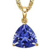 1.45 CTW LAB TANZANITE 10K SOLID YELLOW GOLD TRILLION SHAPE PENDANT