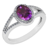 Certified 1.52 Ctw Amethyst And Diamond 14k White Gold Halo Ring G-H VS/SI1