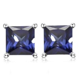 3.5 CTW LAB TANZANITE 10K SOLID WHITE GOLD SQUARE SHAPE EARRING