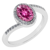 Certified 1.44 Ctw Pink Tourmaline And Diamond 14k White Gold Halo Ring G-H VS/SI1
