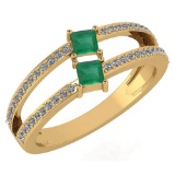Certified 0.60 Ctw Emerald And Diamond 14k Yellow Gold Ring