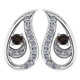 Certified 0.17 Ctw Smoky Quarzt And Diamond Platinum Gold Halo leaf Earrings