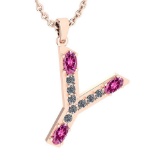 Certified 0.99 Ctw Pink Tourmaline And Diamond Alphabet Y Pendant from the Valentines collection 14K