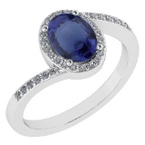 Certified 1.44 Ctw Blue Sapphire And Diamond 14k White Gold Halo Ring G-H VS/SI1