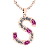 Certified 1.45 Ctw Pink Tourmaline And Diamond Alphabet S Pendant from the Valentines collection 14K