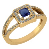 Certified 0.61 Ctw Blue Sapphire And Diamond 18k Yellow Gold Halo Ring