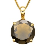 0.75 CTW SMOKEY 10K SOLID YELLOW GOLD ROUND SHAPE PENDANT