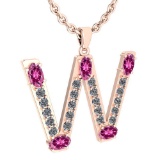 Certified 1.85 Ctw Pink Tourmaline And Diamond Alphabet W Pendant from the Valentines collection 14K