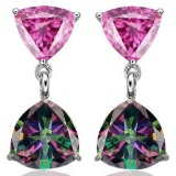 2 CTW CREATED PINK SAPPHIRE & 2 1/3 CTW MYSTIC GEMSTONE .925 STERLING SILVER EARRINGS