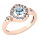 Certified 0.77 Ctw Aquamarine And Diamond 14K Rose Gold Ring (VS/SI1)