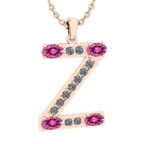 Certified 1.33 Ctw Pink Tourmaline And Diamond Alphabet Z Pendant from the Valentines collection 14K