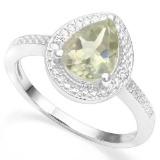 .925 STERLING SILVER 1.49 CTW GREEN AMETHYST & DIAMOND COCKTAIL RING