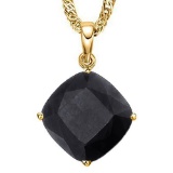 1.25 CTW BLACK SAPPHIRE 10K SOLID YELLOW GOLD CUSHION SHAPE PENDANT