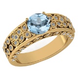 Certified 1.57 Ctw Aquamrine And Diamond Wedding/Engagement 14K Yellow Gold Halo Ring (VS/SI1) MADE