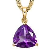 0.7 CTW AMETHYST 10K SOLID YELLOW GOLD TRILLION SHAPE PENDANT