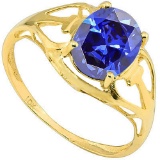 2.6 CT CREATED TANZANITE 10KT SOLID YELLOW GOLD RING