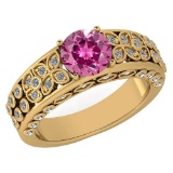 Certified 1.57 Ctw Pink Tourmaline And Diamond Wedding/Engagement 14K Yellow Gold Halo Ring (VS/SI1)