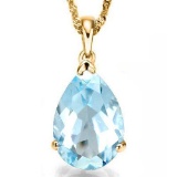 0.9 CTW SKY BLUE TOPAZ 10K SOLID YELLOW GOLD PEAR SHAPE PENDANT