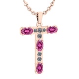 Certified 1.15 Ctw Pink Tourmaline And Diamond Alphabet T Pendant from the Valentines collection 14K