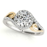 CERTIFIED 14 k  TWO TONE GOLD 1.00 CT G-H/VS-SI1 DIAMOND HALO ENGAGEMENT RING