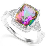 .925 STERLING SILVER 2.50 CTW MYSTICGEMSTONE & DIAMOND COCKTAIL RING
