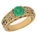 Certified 1.57 Ctw Emerald And Diamond Wedding/Engagement 14K Yellow Gold Halo Ring (VS/SI1) MADE IN