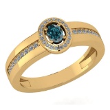 Certified 0.35 Ctw Treated Fancy Blue Diamond 14K Yellow Gold Promise Ring (I1/I2)